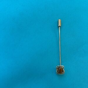 Vintage  Stick Pin Hat Lapel Brooch Gold Tone Tigers Eye MCM Hatpin.